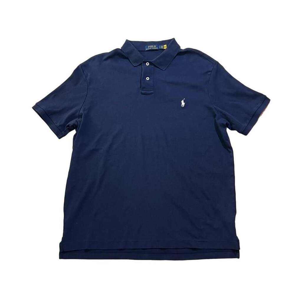 Polo Ralph Lauren Navy Blue Short Sleeve Cotton Polo Shirt with White Pony Logo